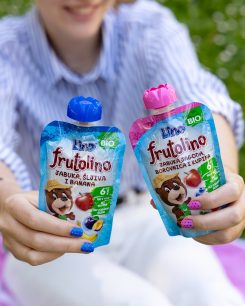 Frutolino BIO jabuka, šljiva i banana te jabuka, jagoda, borovnica i kupina u vrećicama